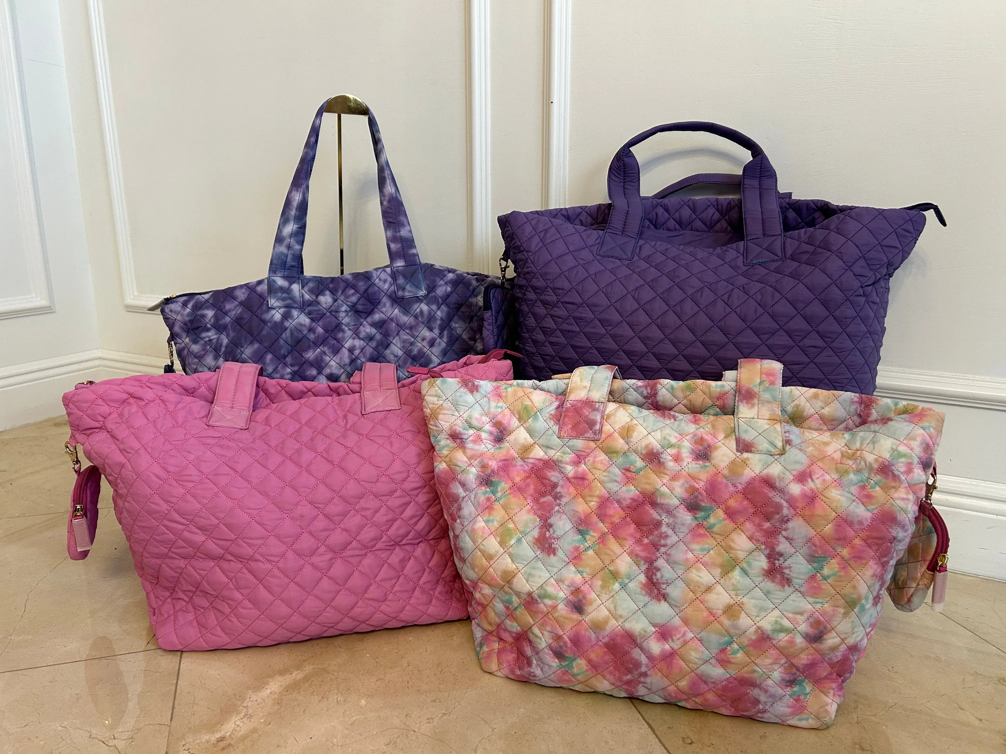 Large Quilted Nylon Tote Bag for Women – Lightweight Travel & Beach Carryall