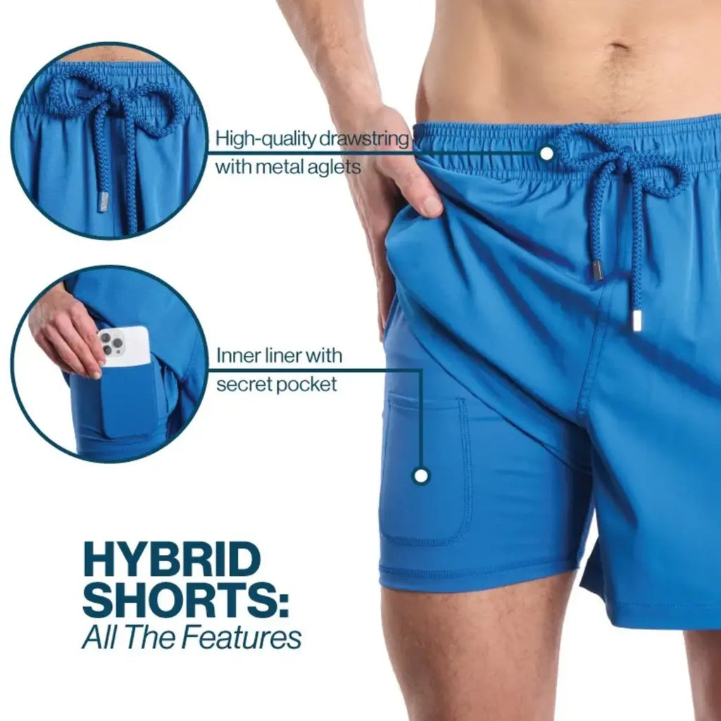 Men’s Premium Compression-Lined Hybrid Shorts – Sand Waves Heat and Bloom